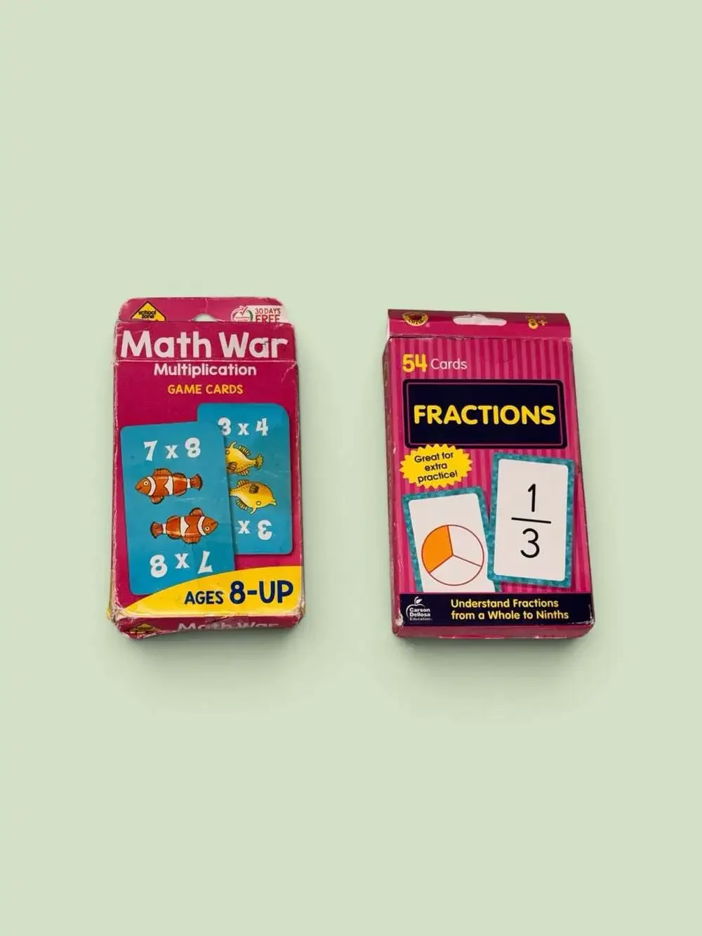 School Zone Math War Multiplication  Cards & Carson Dellosa Fractions Cards